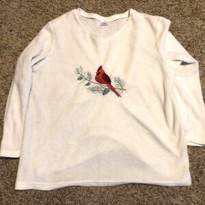 Cardinal Bird Longsleeve White Shirt Size XL Winter Christmas Holidays